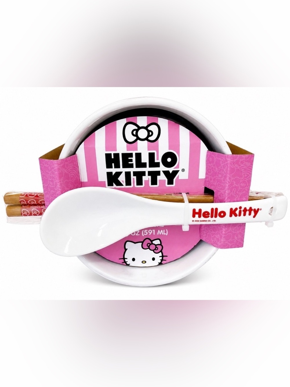 Hello Kitty Ceramic Bowl Set w/ Chopsticks & Spoon NWT Sanrio